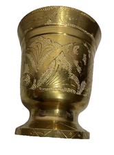 H.B.S Vintage 1980’s Brass Hand Carved Etched MORTAR Heavy 0.85kg - 9.3cm Tall
