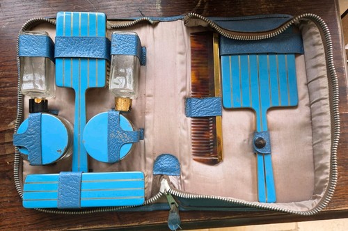 Vintage blue gold vanity - vintage, set