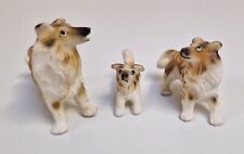 Vintage  Bone China Collie figurines-Family Group - Miniature dogs. Excellent.