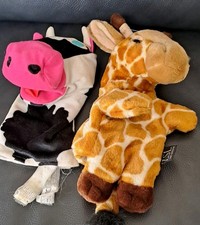 2 ZSL Hand Puppet Giraffe and Cow Soft Plush Toy Children's