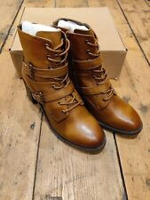 Dune London Passion Block Heel Lace & Zip Tan Ankle Boots UK 8 EU 41 RRP £ 150