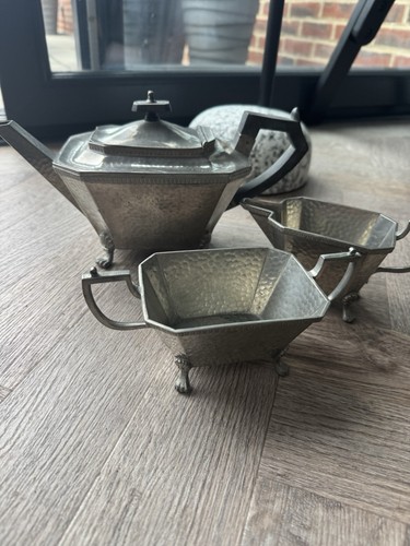 Art deco pewter footed - footed, tea
