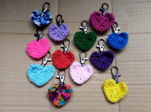 Crochet heart keyring bag - crochet,