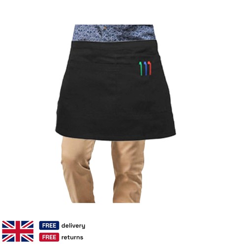 Half apron black poly - half, poly-cotton