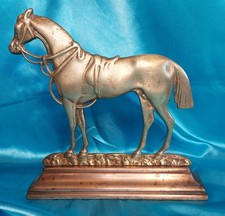 ANTIQUE/VINTAGE FARMHOUSE BRASS HORSE DOOR STOP FIREPLACE ORNAMENT 9 IN X 8.9 IN