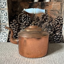 Antique French? Copper Teapot Tea Kettle Goose Neck Spout & Opaline Glass Handle