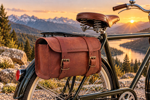 Brown leather bicycle - brown, pannier