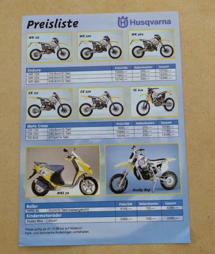 Husqvarna price list 1998 wre - husqvarna,