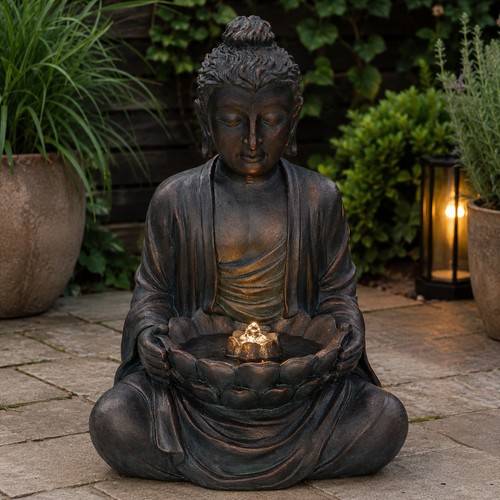 Meditating buddha garden - buddha, water