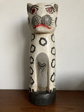 Vintage Hand Carved & Painted folk Art Leopard/cat folk art statue 