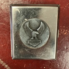 VTG RARE OLD HARLEY DAVIDSON EAGLE MOTORCYCLE CIGARETTE CASE BOX HOLDER CHROME