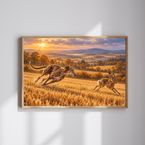 Lurcher coursing hare - coursing, print
