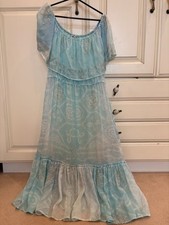 Designer Juliet Dunn Turquoise, White & silver One Size Summer Dress new 