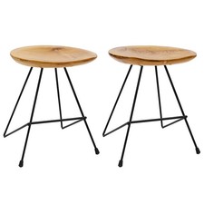 2x Solid Teak Wood Stools