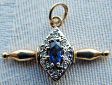 VERY PRETTY 9K 9CT 9 CARAT GOLD DIAMOND SAPPHIRE NECKLACE CHARM PENDANT - 1.9g