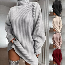 Womens Oversized Jumper Ladies Dress Long Sleeve Chunky Knitted Long Sweater Top