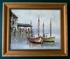Vintage Harbour Boats Oil