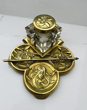Antique Art Nouveau Inkwell with Pen Tray