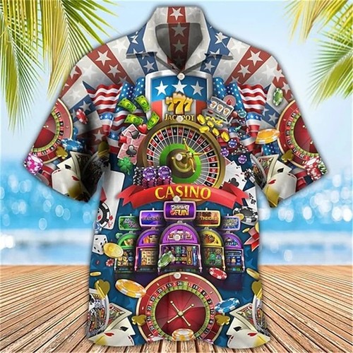 Mens button down casino - down, flag