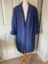 1910-1920s Bespoke Blue Slub Silk Duster Jacket Cut Out Detail Size 14-16