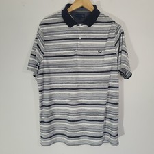 Mens LINCOLN Polo Shirt Large Blue White Striped Soft Touch Casual Comfort 