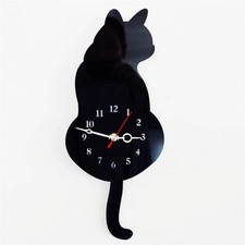 Creative Fashion New Silent White/Black Wagging Tail Cat Wall Clock Household