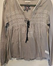 Odd Molly Grey Smock Top stitching/crochet edging size 2 Medium 10 12