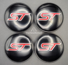 SET OF 4 ST RED & BLACK 60mm ALLOY WHEEL CENTRE CAPS FOCUS FIESTA KA KUGA FORD