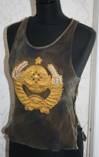 1990s VINTAGE VOYAGE PASSION ITALY Tank Top/Vest Green Gold Cross Appliqué Army"