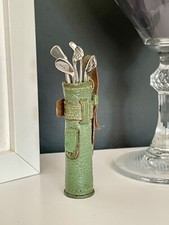 Novelty Silver Golf Club Manicure Set Green Leather Golf Bag Collectable Vanity