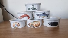 Six Lourioux Le Faune ramekin dishes seafood themed