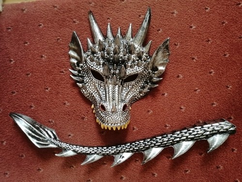 Silvery dragon mask - mask, and