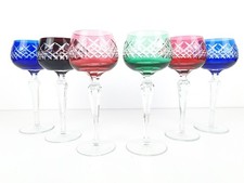6 x Vintage Coloured Bohemia Crystal Hock Wine Crystal Glasses 19.5 cm H