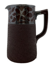 Vintage Lovatts Langley Mill Brown Textured Pottery Milk Jug Silver Overlay 1920