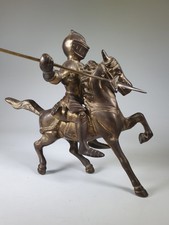  MEDIEVAL KNIGHT ON HORSEBACK BRASS FIGURINE Heavy Collectable 