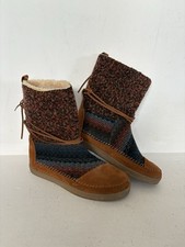 TOMS Suede Embroidered Moccasin Ankle Boots Brown/Cognac Sherpa Shoe UK 7 EU 40