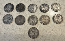 11 x Antique Silver Three Pence Coins Victoria & George V
