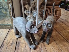 Pair Antique old vintage Hand Carved Nepalese Tibet Primitive Folk Art Monkey