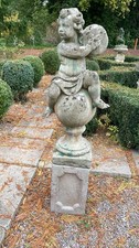 Pair Of Weathered Garden Statues Impossibly Charming.cherubs Depicting Seasonal