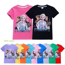 Kids Girls Frozen Casual Short Sleeves 100% Cotton T-shirt Tops Birthday Gift 