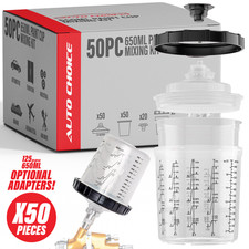 Autochoice 650ml Paint Cup Kit 50pc Lids Liners Filters Spray Gun System