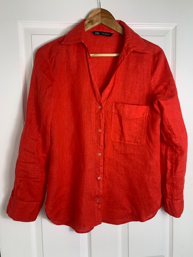 Zara red linen ladies shirt