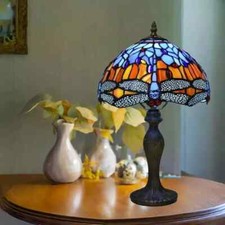 Dragonfly Style Tiffany Table Lamp 10 inch Blue Stained Glass Shade Handcrafted