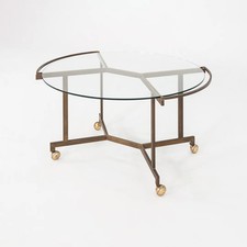 1970s Harvey Probber Attributed Bronze and Glass Rolling Dining or Serving Table