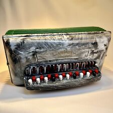 Vintage MAGNUS CHROMATIC ACCORDION 20 BUTTON TOY GRAY MARBLED CASE PLASTIC A2456