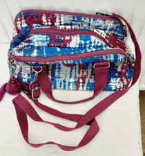 Kipling Follo Nylon Cross Body Bag.Grab.Purple,turquoise.grey.Monkey.7"x12"x5.5"