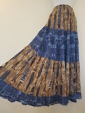 Bohemian Skirt Long Maxi African Print Boho Hippie Summer Vintage Blue 12 14