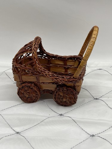 Vintage wicker baby carriage - wicker,