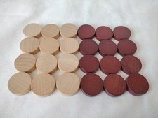 Set of Wooden flat DRAUGHTS / CHECKERS Pieces 21mm x 6mm - White / Red-Brown