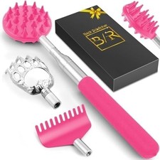 Telescoping Back Scratcher with 5Pcs Detachable Scratching Heads Pink